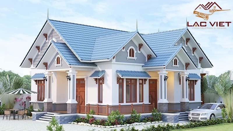 Mẫu thiết kế nhà cấp 4 đẹp 100m2 với 3 phòng ngủ,  phòng khách, phòng bếp, 2 vệ sinh