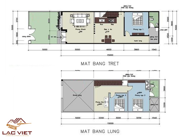 Bản vẽ nhà 1 trệt 1 lửng 5x15