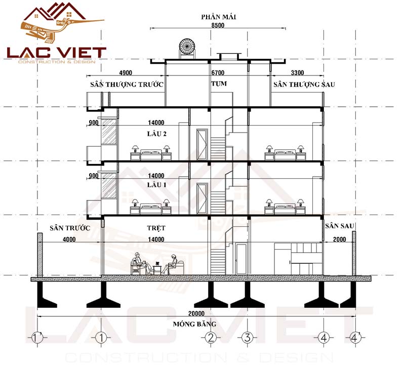 Cách tính diện tích xây dựng nhà phố 5m x 20m