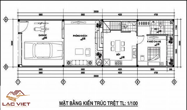 Bản vễ nhà phố có gara xe ô tô