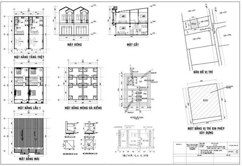 Mẫu bản vẽ xin cấp phép xây dựng nhà phố