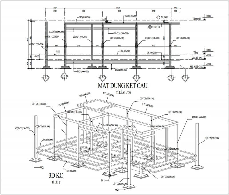 Bản vẽ kết cấu mặt đứng