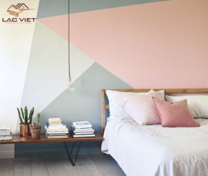 Bức tường phòng ngủ pha trộn nhiều màu pastel đem lại sự mới mẻ, độc đáo