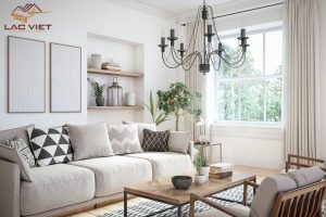 Đèn chùm và thảm "matching" với nhau sẽ tạo nên một không gian phòng khách hoàn hảo
