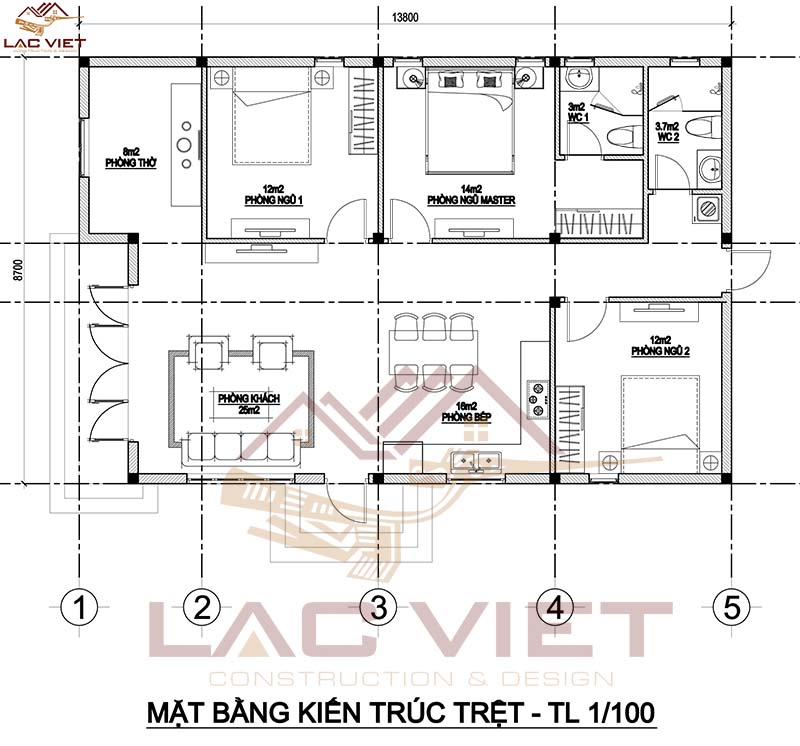 Bản vẽ nhà cấp 4 mái thái 120m2